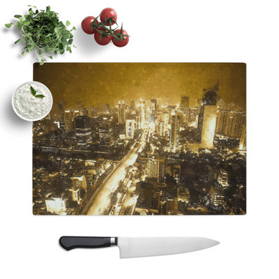 Glass Golden Jakarta Skyline in Abstract Chopping Board