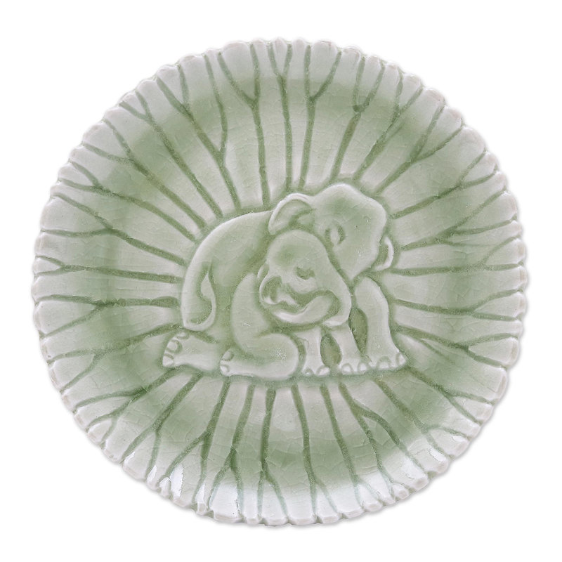 Handmade Elephant Nurture Small Celadon Ceramic Plate