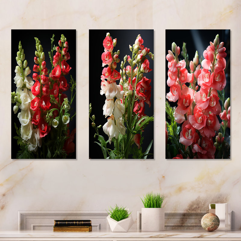 Snapdragons Serenade I - Snapdragons Metal Wall Decor Set Of 3, 32" H x 48" W