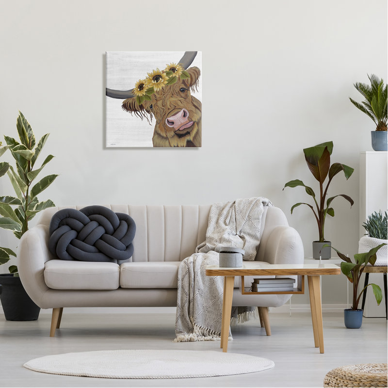 Mignonne couronne de tournesol Highland Clever par Ashley Justice - peinture sur toile tendue, H 24 po x l 24 po x P 1,5 po