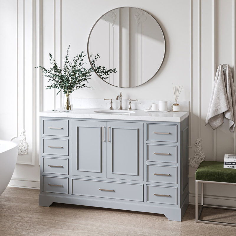 54.25'' Single Bathroom Vanity with Carrara Quartz Top, Gray