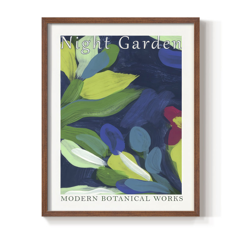 «Night Garden Exposition Posters III», reproduction encadrée - bois massif, H 15 po x l 12 po, Noyer