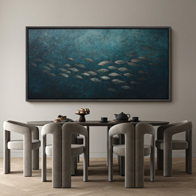 Large Framed Canvas Print Wall Art - school of fishes Ocean Landscape Print for Modern Home Decor