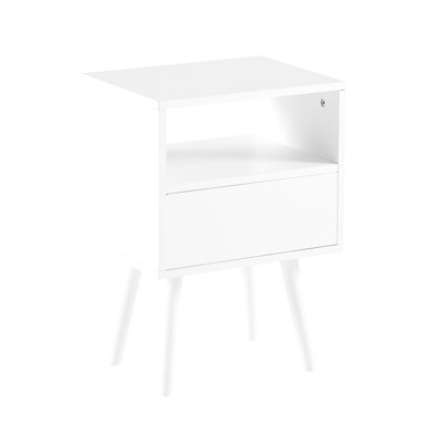Modern White End Table With Drawer And Solid Wood Legs, For Living Room, Bedroom, Office, 15.74" X 11.65" 21.79", Versatile Practical Office Interior Side