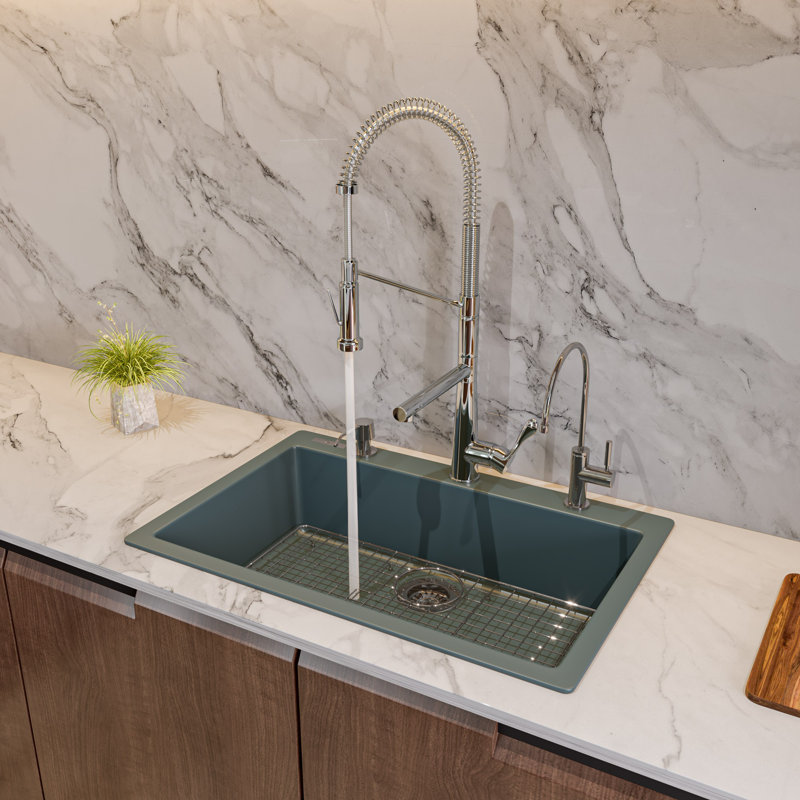 29.88'' L Single Bowl Granite Kitchen Sink, Titanium