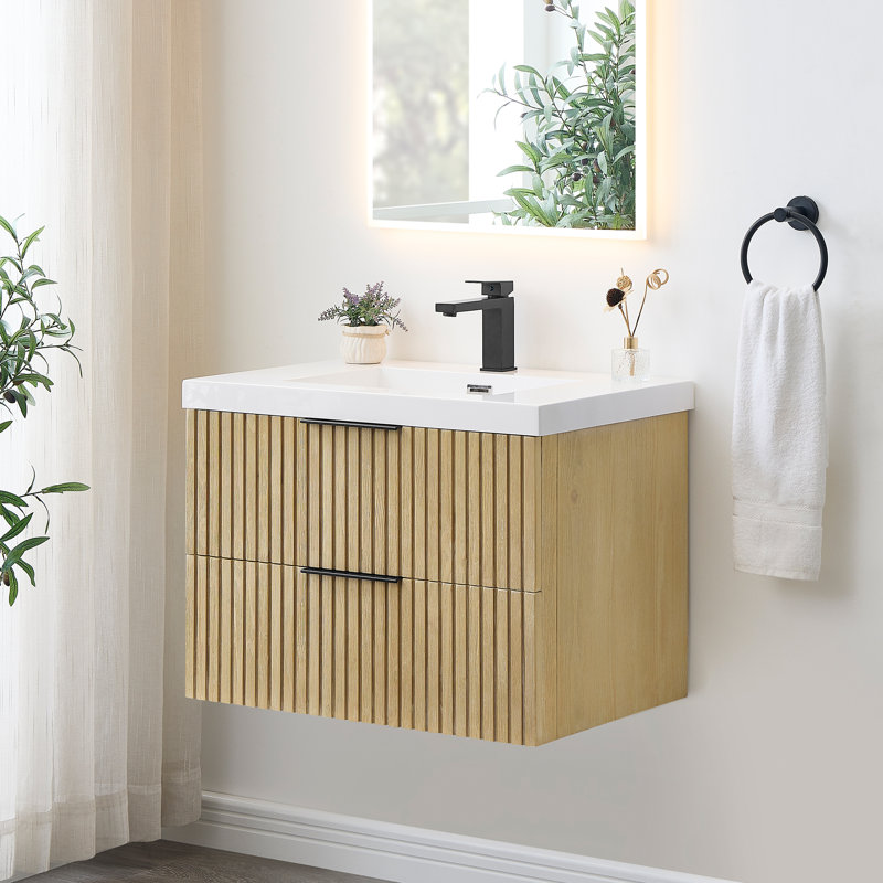 Livia 30" Wall-mounted Single Bathroom Vanity with White Artificial Drop-in Sink without Mirror