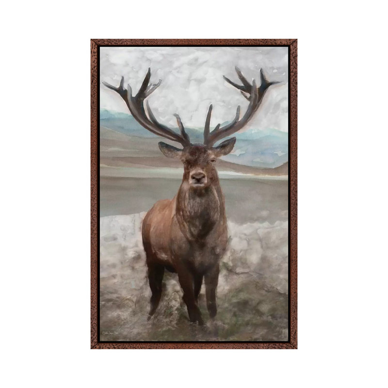 Grand Elk I - Painting on Canvas, 66.04 cm H x 45.72 cm W, Classic Brown Wood Framed