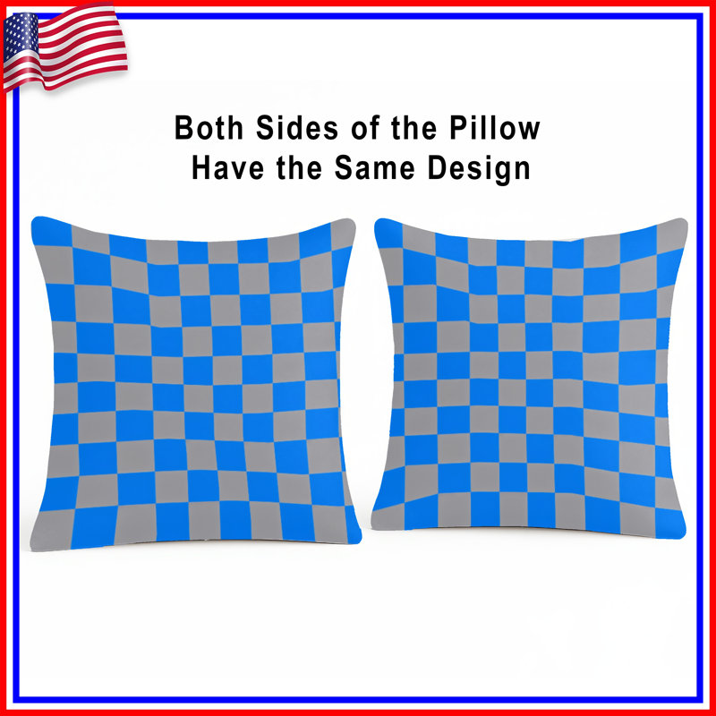 Blue Gray Checkerboard Double Sided Throw Pillows, 18 x 18 inches