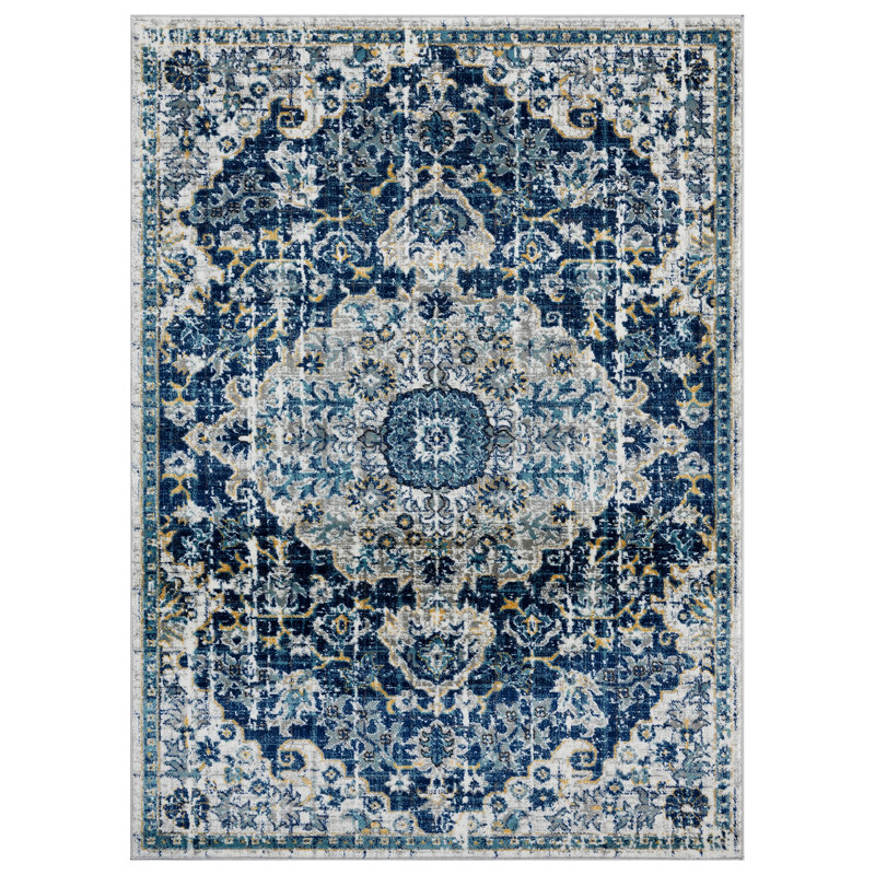 Carlin Abstract Blue Area Rug, Rectangle 8' x 10'