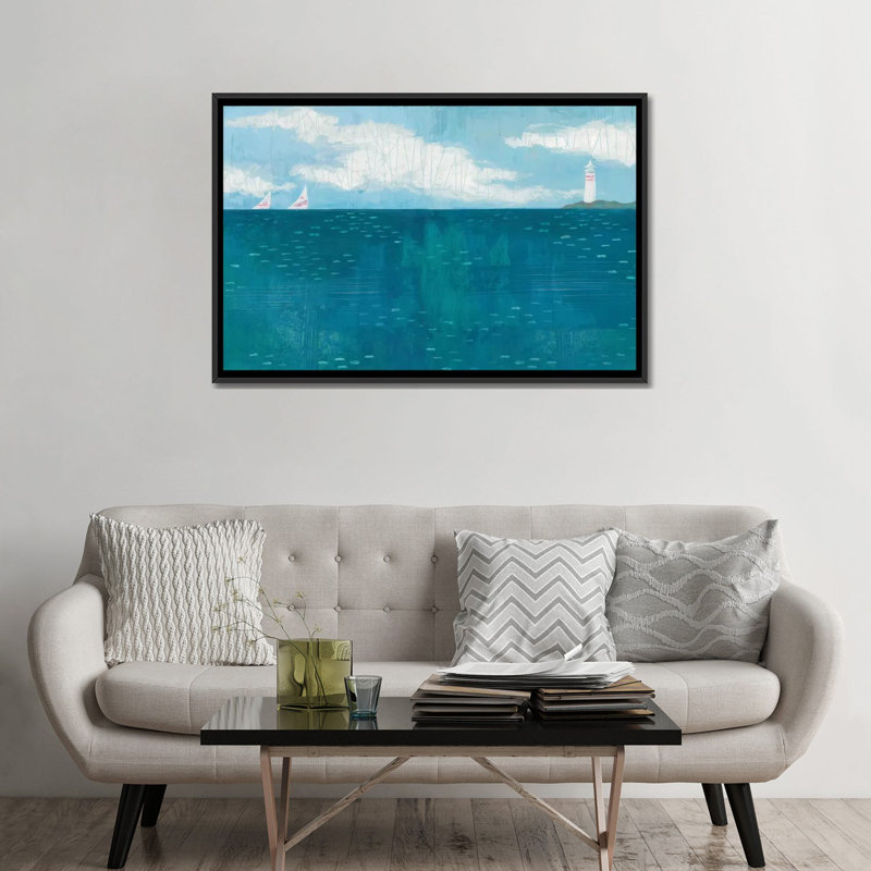 « phare voile », reproduction d’art sur toile, Toile avec cadre noir, H 32 po x l 48 po x P 1,5 po, Pas de tapis