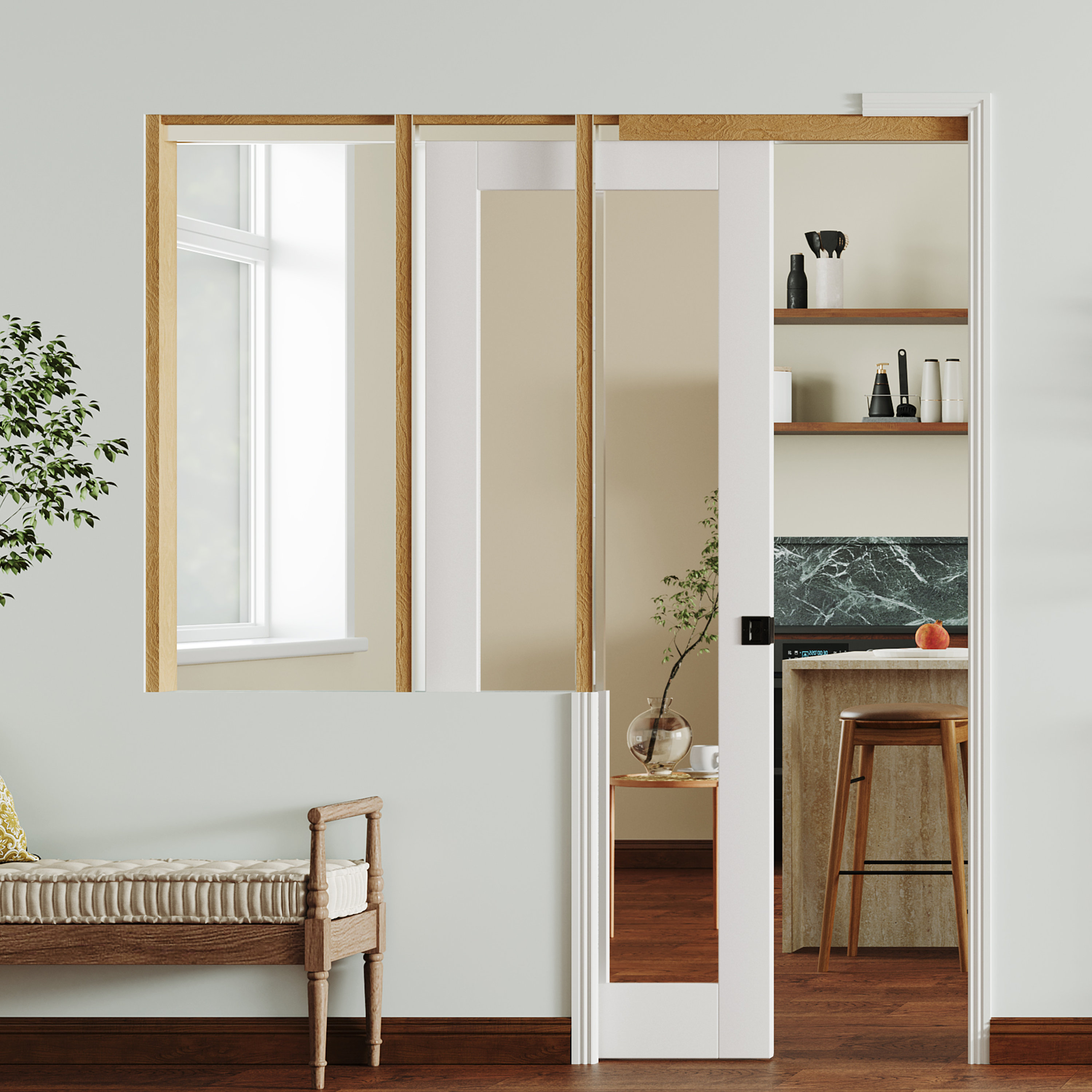 DOOOLI Sliding Pocket Interior Door - 1 Lite Mirrored Design With ...