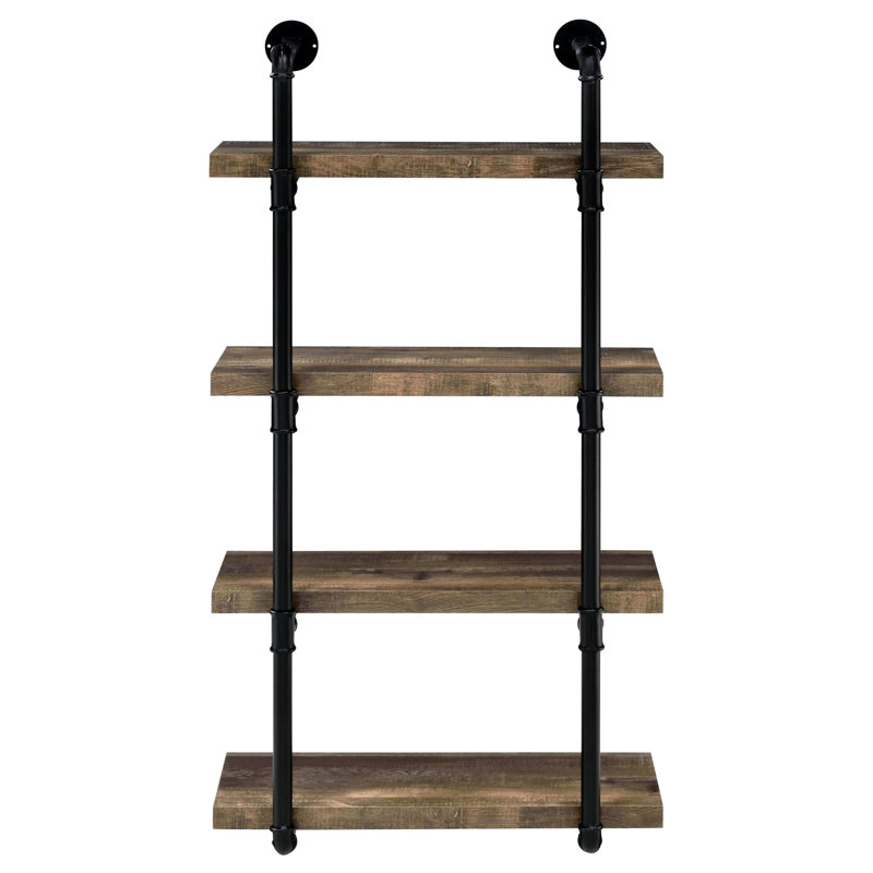 Black And Rustic 4 Shelf For Office, Space Feature Oak Functional Shelving Unit, Black/Brown, 45.28" H x 23.18" W