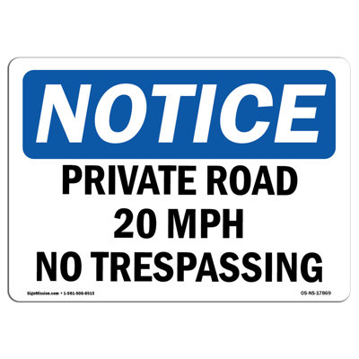 Private Road 20 MPH No Trespassing Sign