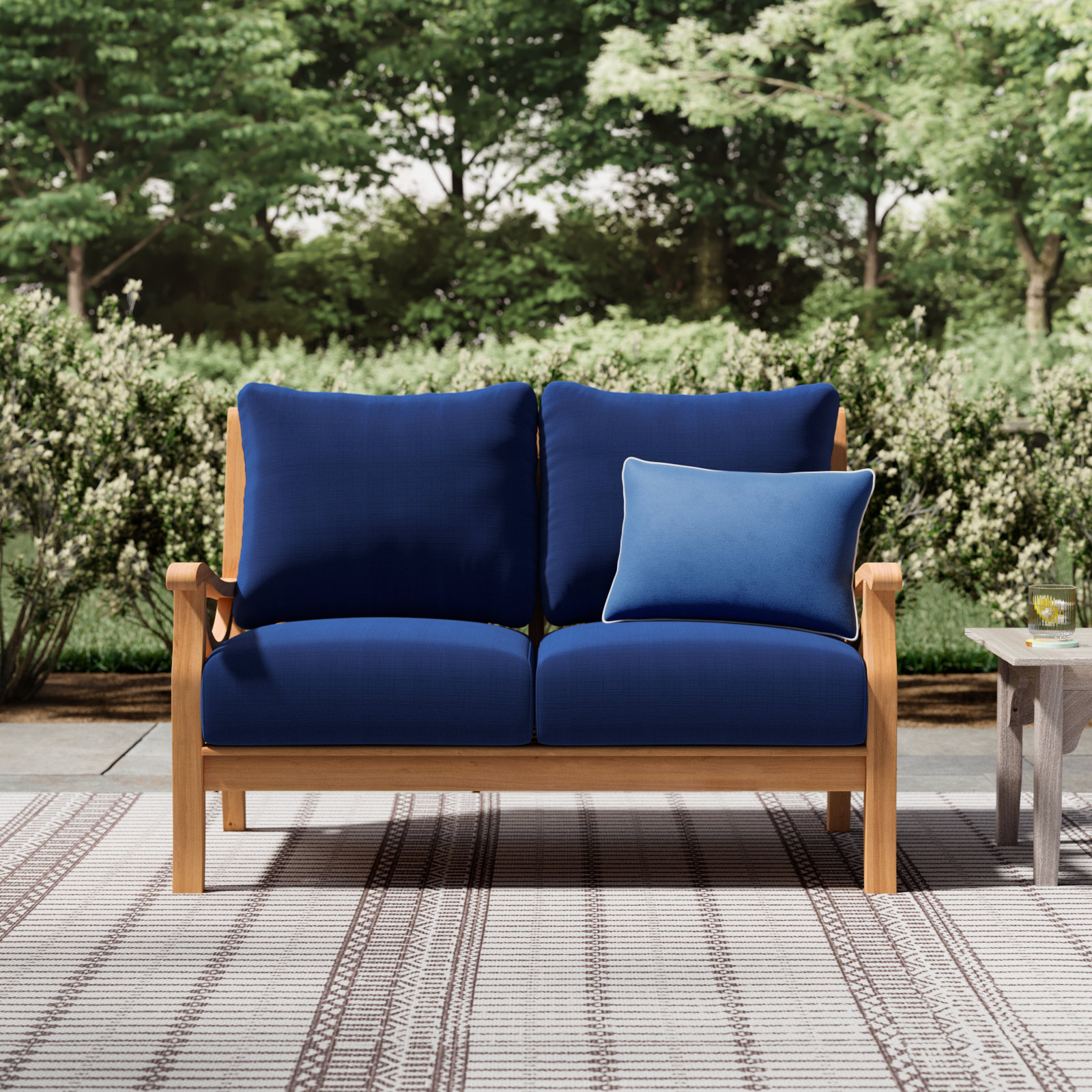 Brunswick 52" Teak Patio Loveseat, Navy Performance, Natural