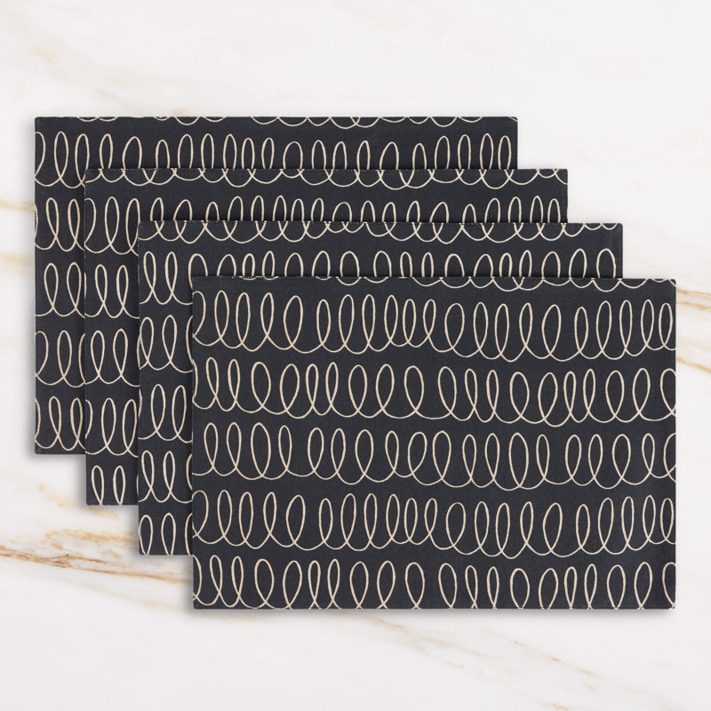 Loop And Dot 100% Cotton Rectangle, Onyx Black/Gray