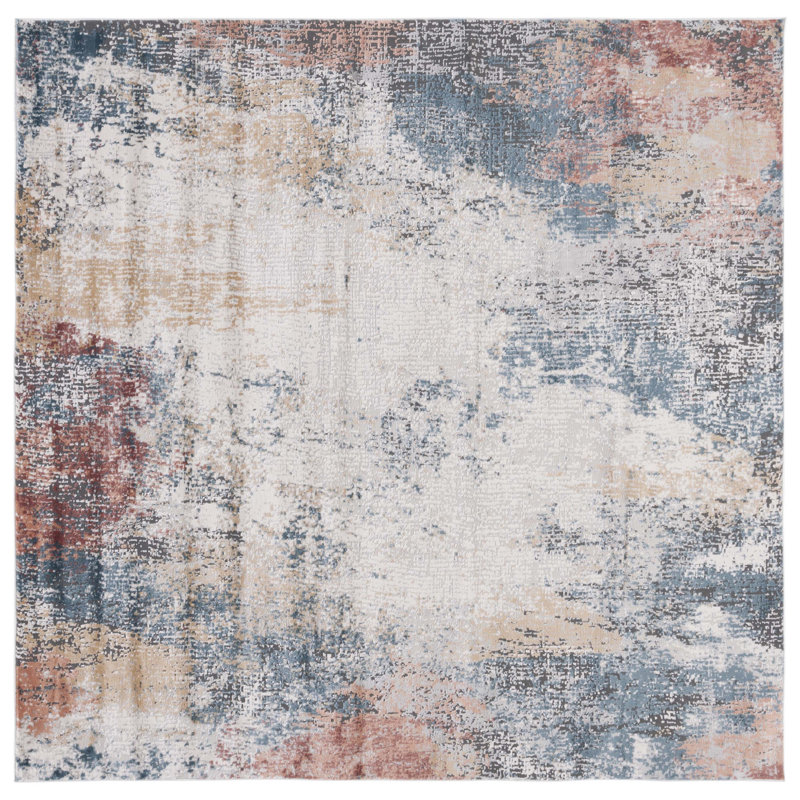 Tapis Kulig en ivoire / bleu rouille, Carré 6 pi 7 po