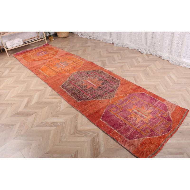 Tapis turc tissé à la main en orange vif pour une esthétique de décor classique et bohème