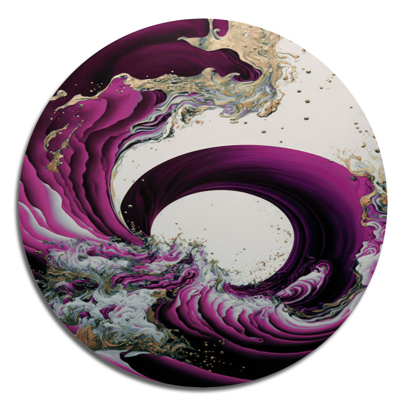 «Abstract Waves Iv», art mural rond en spirale abstraite sur métal, H 29 po x l 29 po, Rose