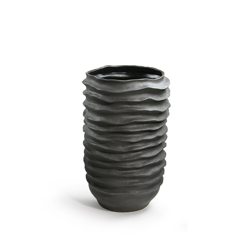 Pot à fleurs en céramique ondulé, H 22,25 po x l 14 po x P 14 po, Noir, noir, noir, noir