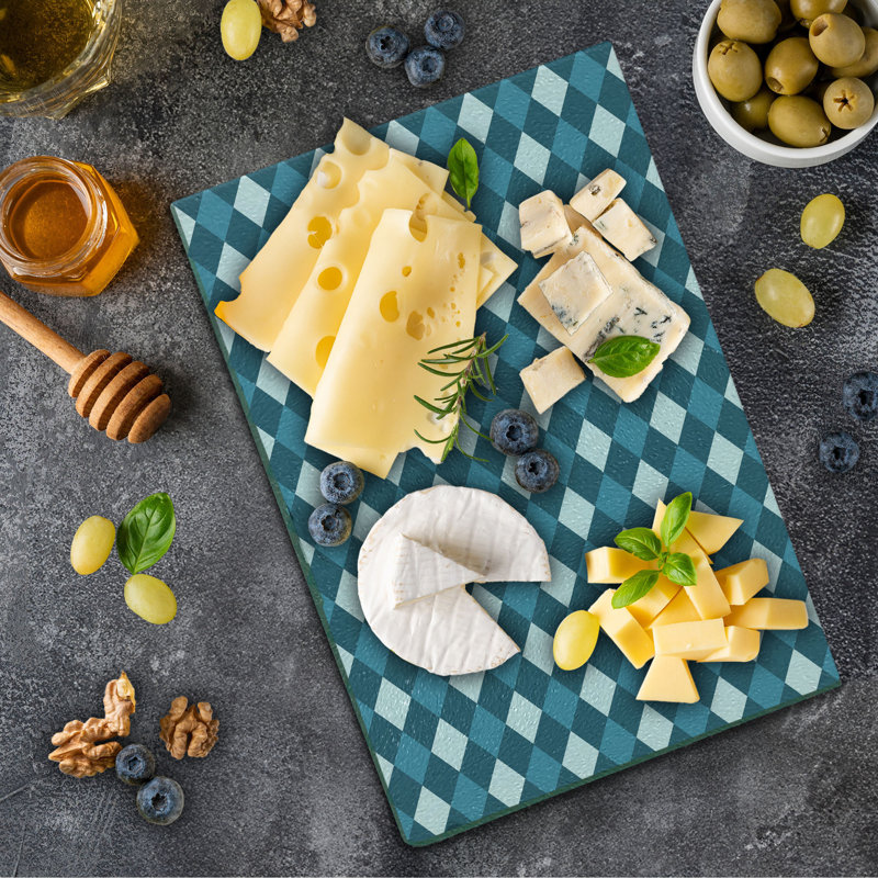 Planche à découper en verre trempé bleu et blanc Ambesonne