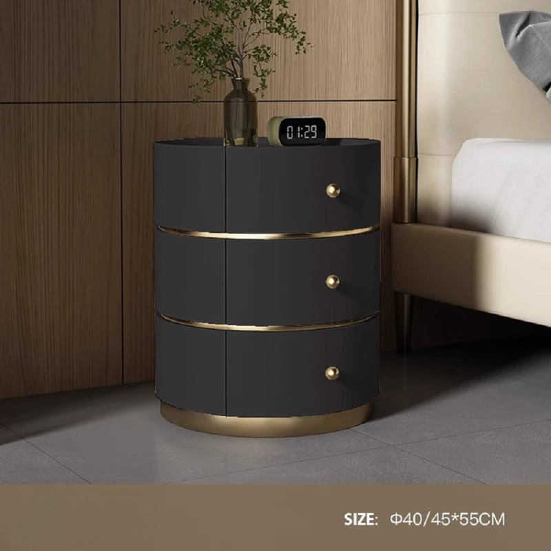 Ashwyn Round Design Nightstands Minimalist Luxury Multifunctional Organizers, Black