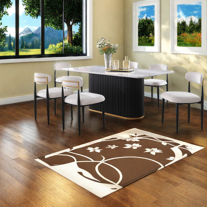 Ensemble de table de salle à manger élégant avec faux marbre, accents dorés, style moderne pour tout espace