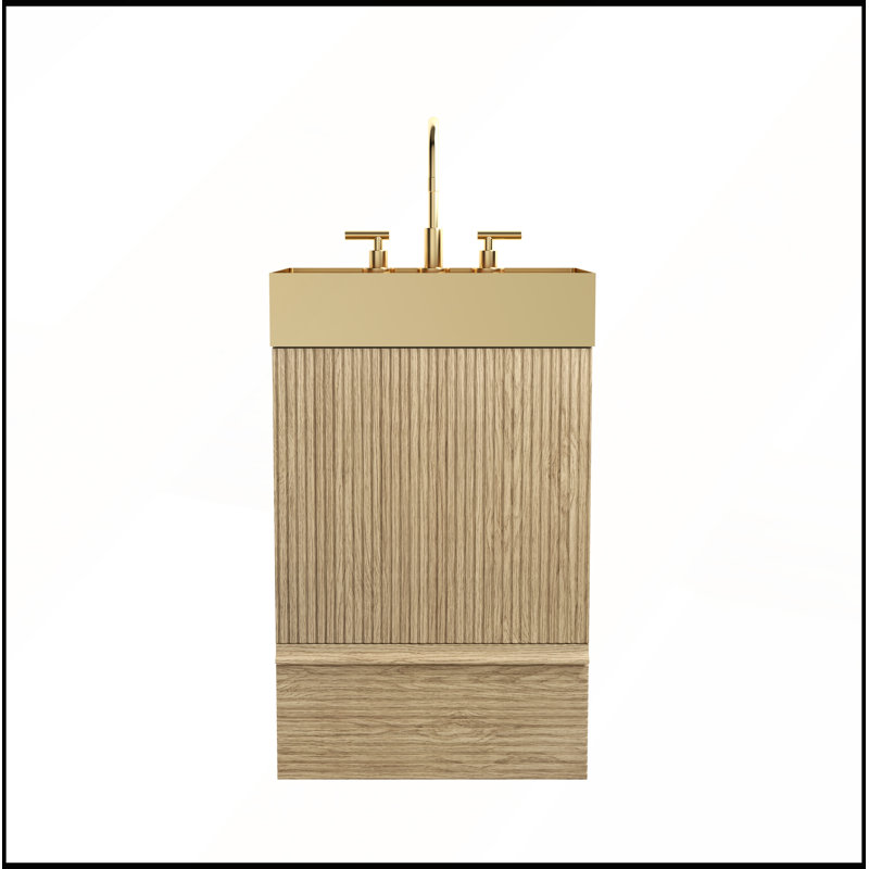 Meuble-lavabo à rayures en chêne clair Gada, Chêne clair