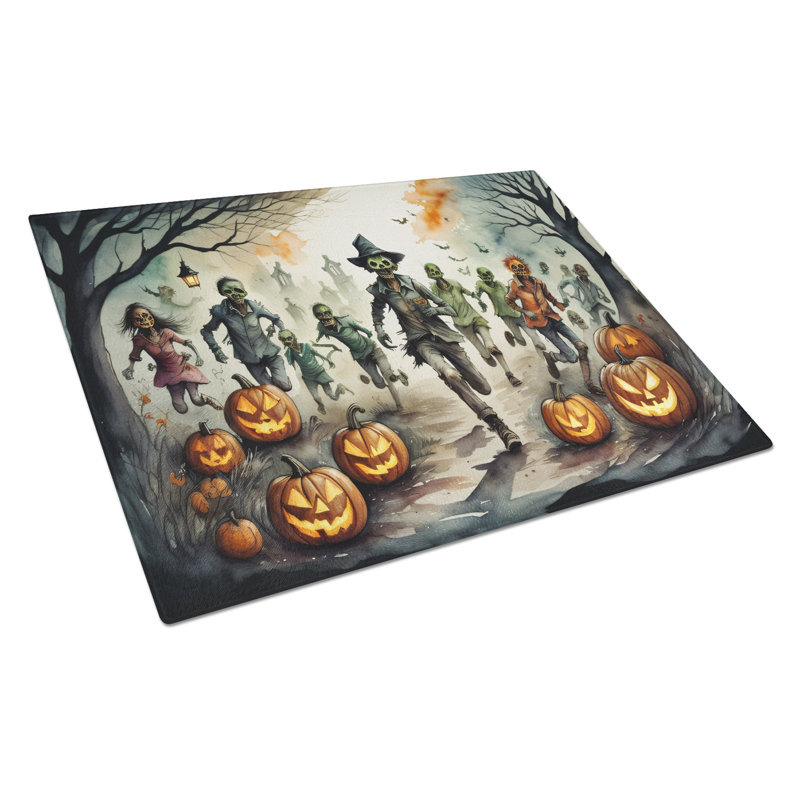 Zombies Spooky Halloween Glass Cutting Board Large