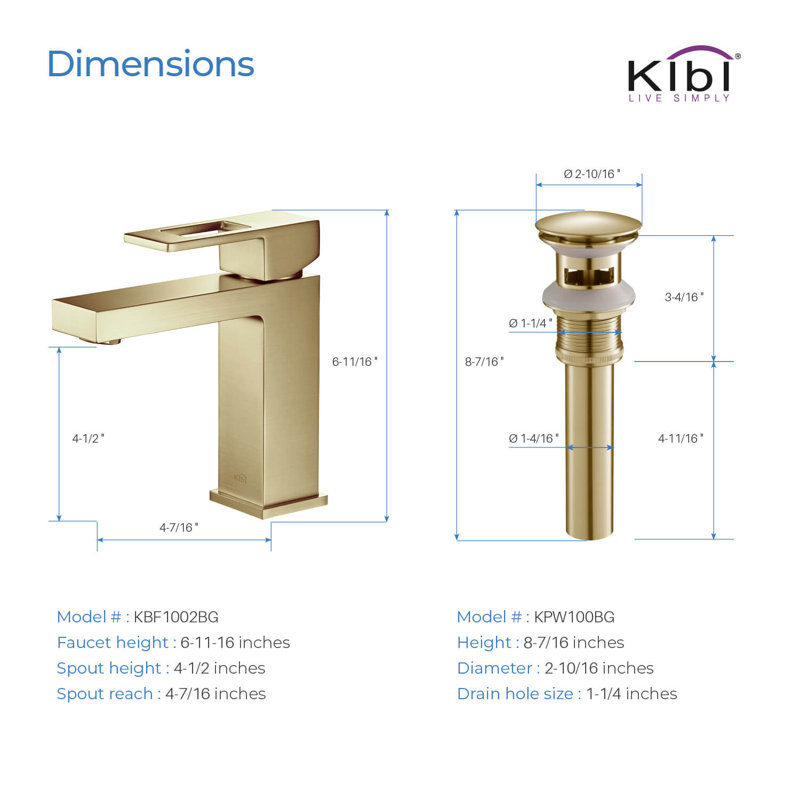 Cube Single-handle Bathroom Faucet, Brush Gold, Yes