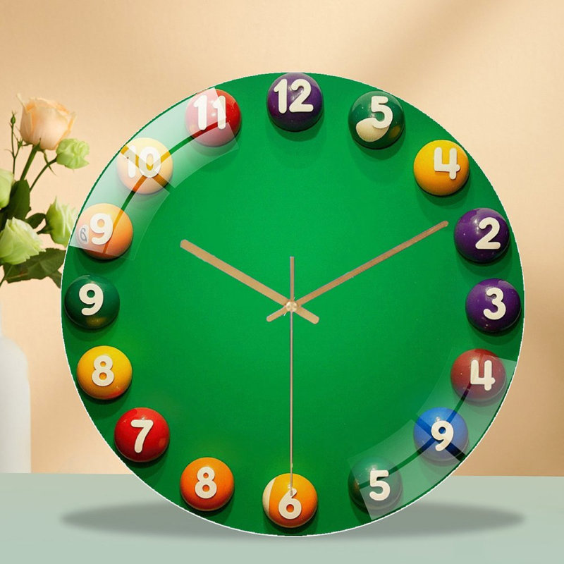 Quality Outdoor Pool Balls Set for Game Art - 12'' Modern Glass Wall Clock