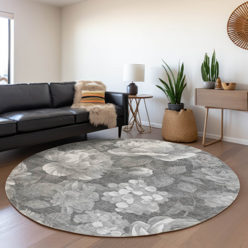 Machine Washable Indoor/Outdoor Chantille ACN1562 Gray Rug, Round 8'