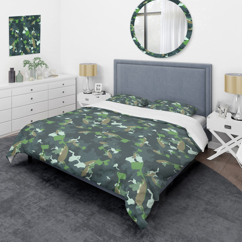 Ensemble de housse de couette en microfibre vert / gris 3 pièces