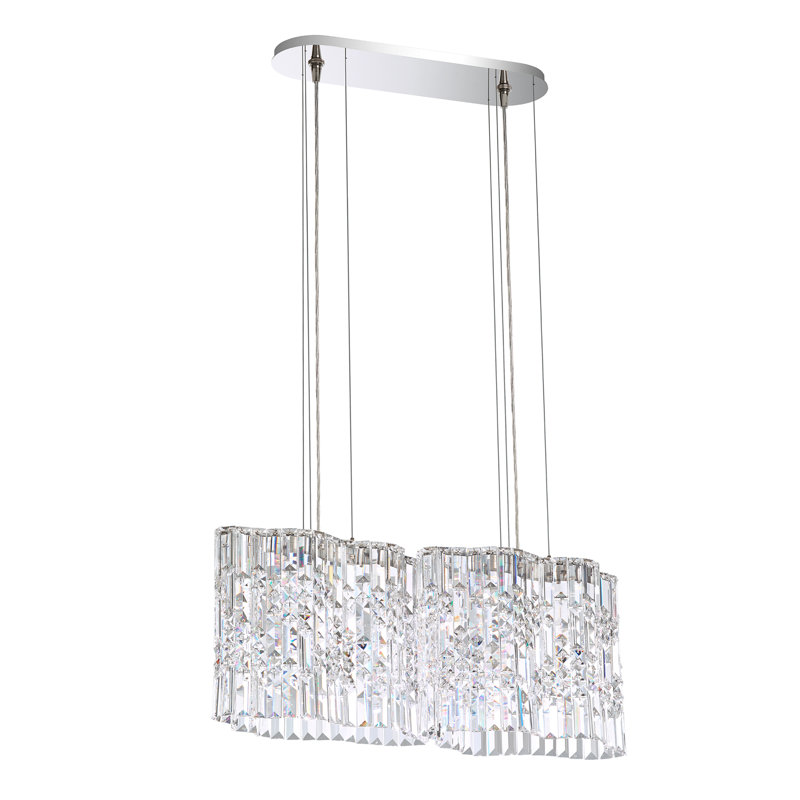 Selene 4 Light 27in x 11in Pendant in Polished Stainless Steel with Clear Optic Crystals