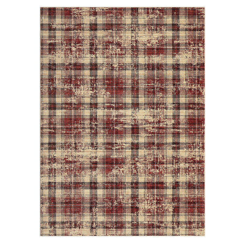 Plaid Machine Printed Area Rug, Rectangle 160 x 230 cm, Red