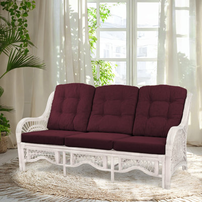 Malibu Lounge Three-Seater Sofa Natural Rattan Wicker Handmade Design With Cushions