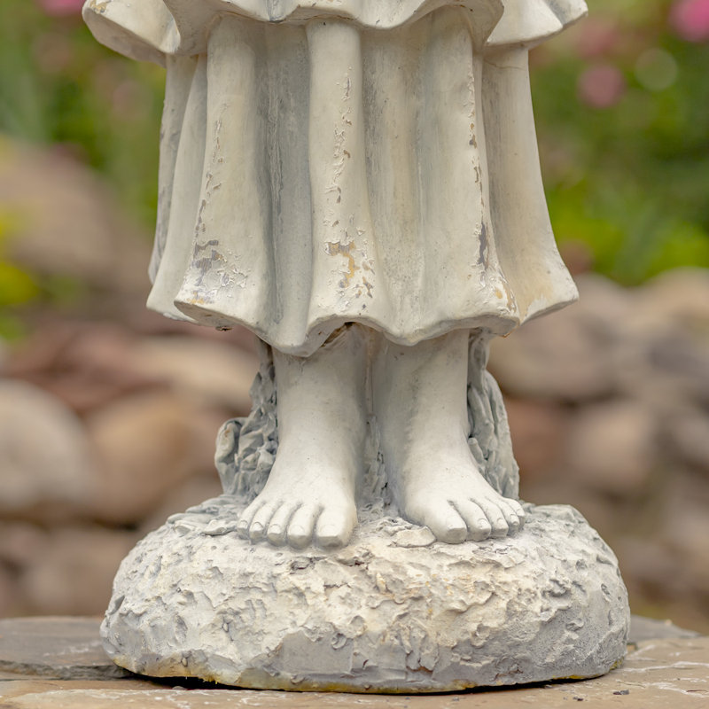 Statue de jardin enfant ange lisant un livre en magnésium, Blanc antique