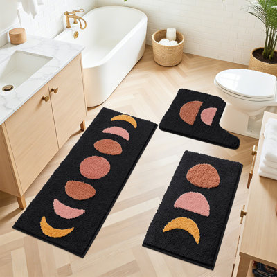 Kayliee Microfiber Non-Slip Bath Rug Set with Contour Mat