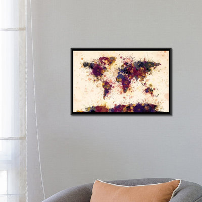 Série de carte du monde : teintes de mauve, impression sur toile tendue