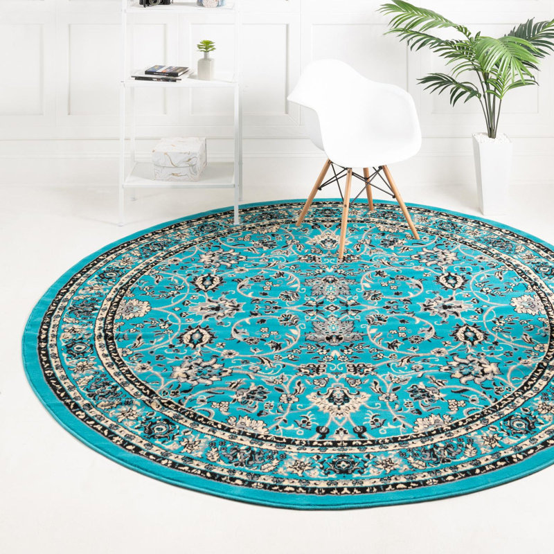 Tapis bourgogne Bhatari, Turquoise, Rond 7 pi 10 po