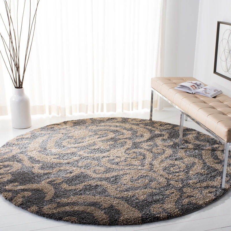 Ellyona Shag Performance Floral Rug, Round 6'7"