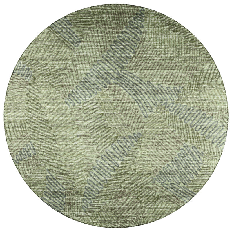 Tapis abstrait vert / mauve / gris tissé à la machine, Rond 8 pi