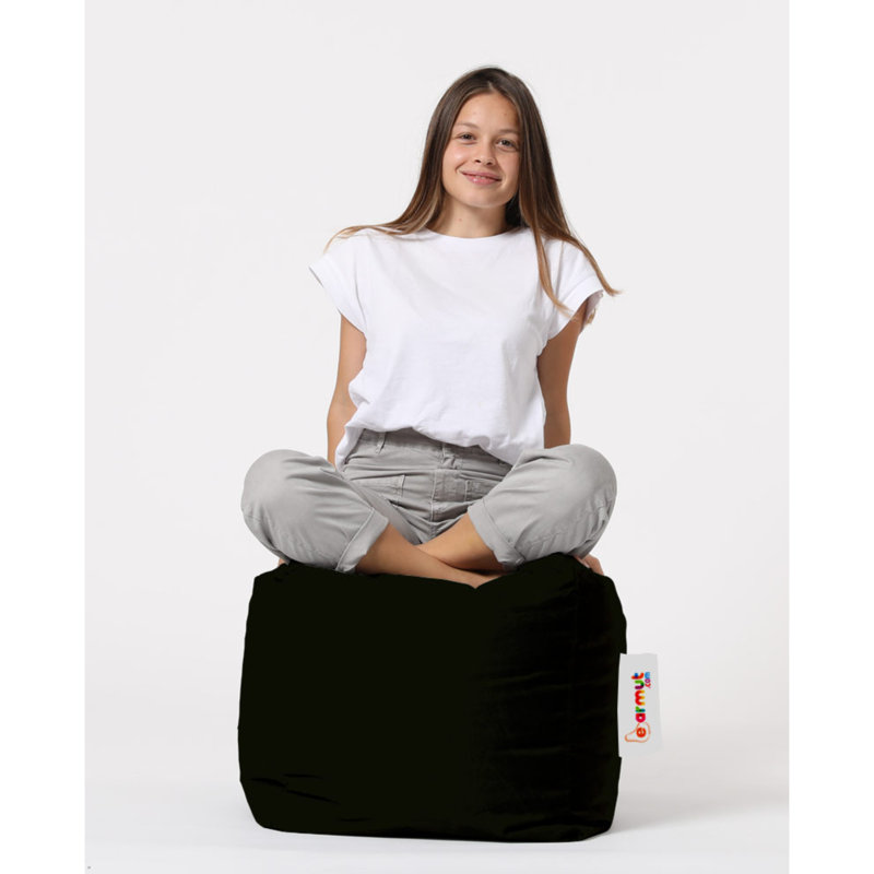 Stylish Black Garden Pouffe, 17.7 x 17.7 x 17.7 inches | 100% Waterproof Polyester with Original Bead Styrofoam Filling | Hidden Zipper System, Modern Design for Outdoor Entertainment & Relaxation