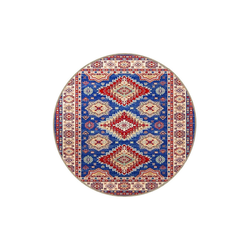 Tapis bleu lavable décoratif moderne rétro, Sous-tapis carré 3 pi 3 po inclus