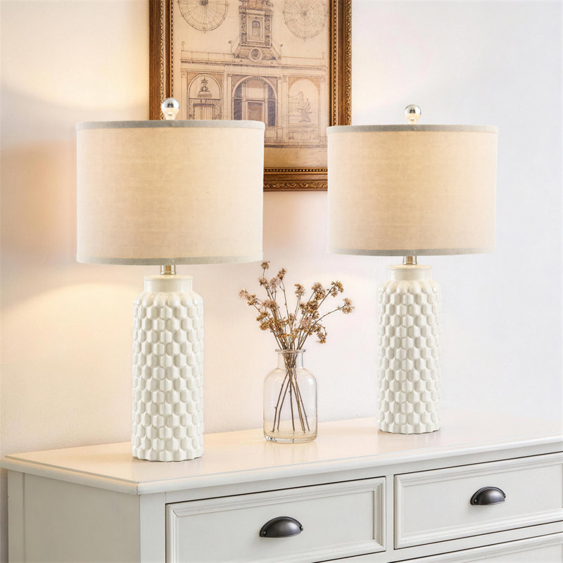 Lampe de table moderne en céramique 21 "avec lumière à 3 intensités pour la chambre à coucher et le salon, Jaune crémeux