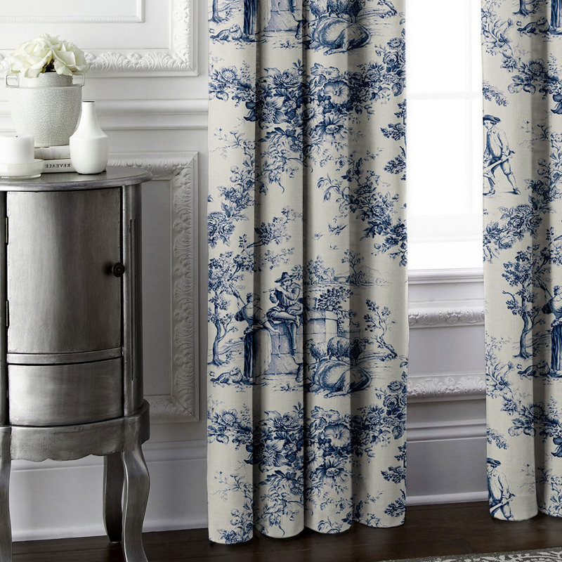 Provence 100% Cotton Toile Room Darkening Rod Pocket Single Curtain Panel, 50" W x 132" L