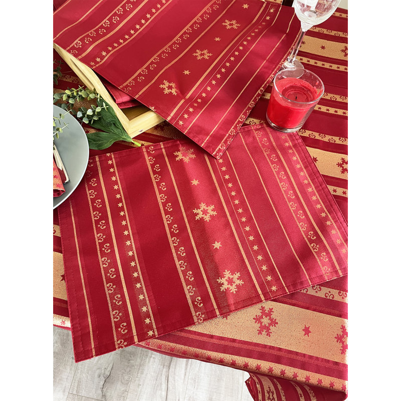 Red Metallic Snowflake Holiday Table Runner, 19" x 13"