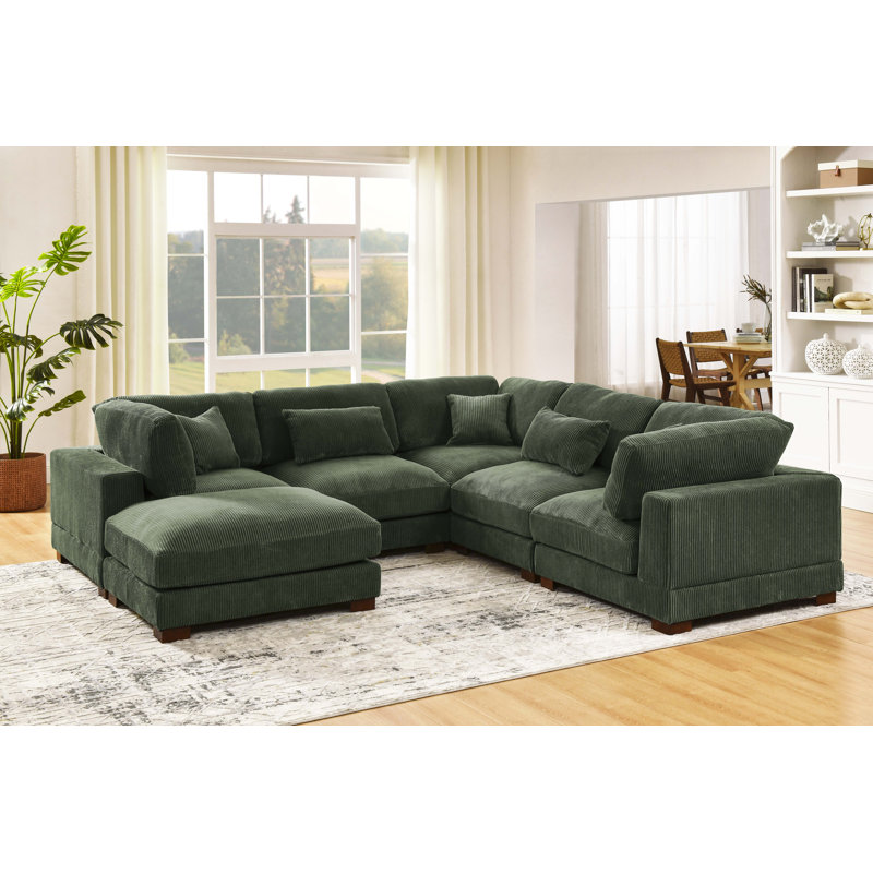 Middale Modular Sectional, Dark Green Corduroy