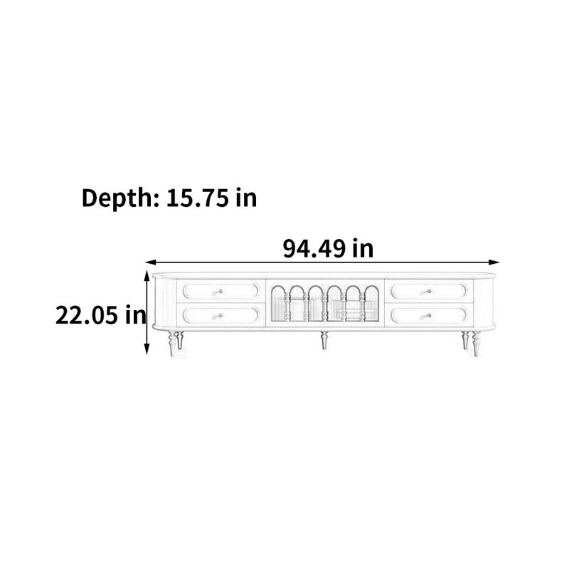 French cream-style storage cabinet TV stand, 22.05"H x 94.49"L x 15.75"W