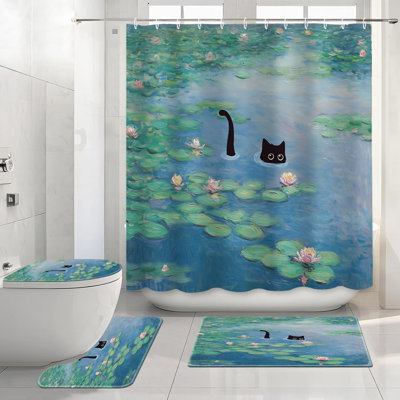 Black Gold Ink Swirl Shower Curtain Sets 4PCS Non-Slip Bathroom Rug Set