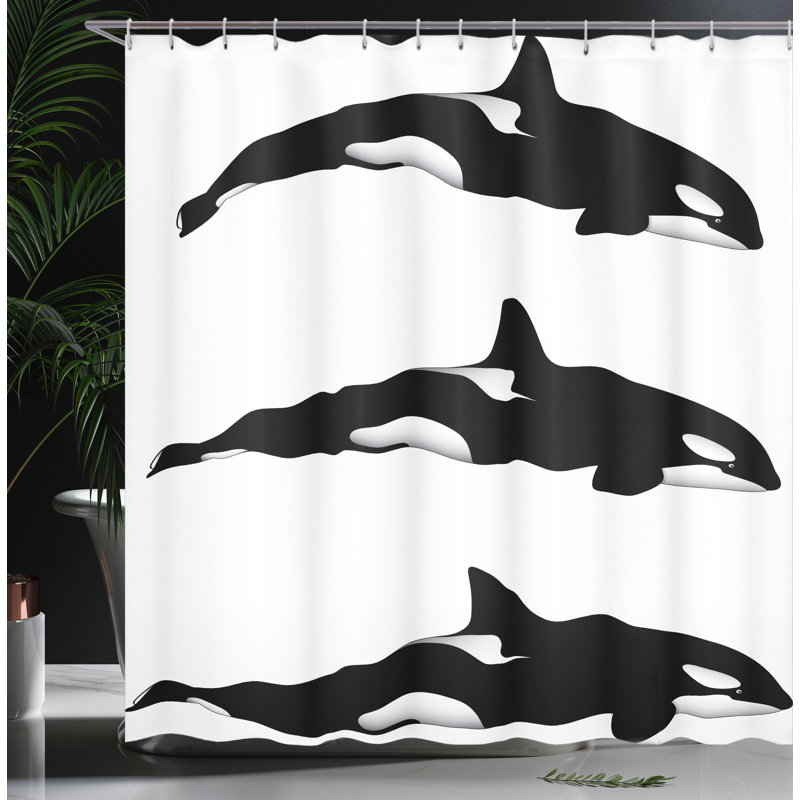 Ensemble de rideau de douche et crochets sea animaux, H 69 po x l 105 po